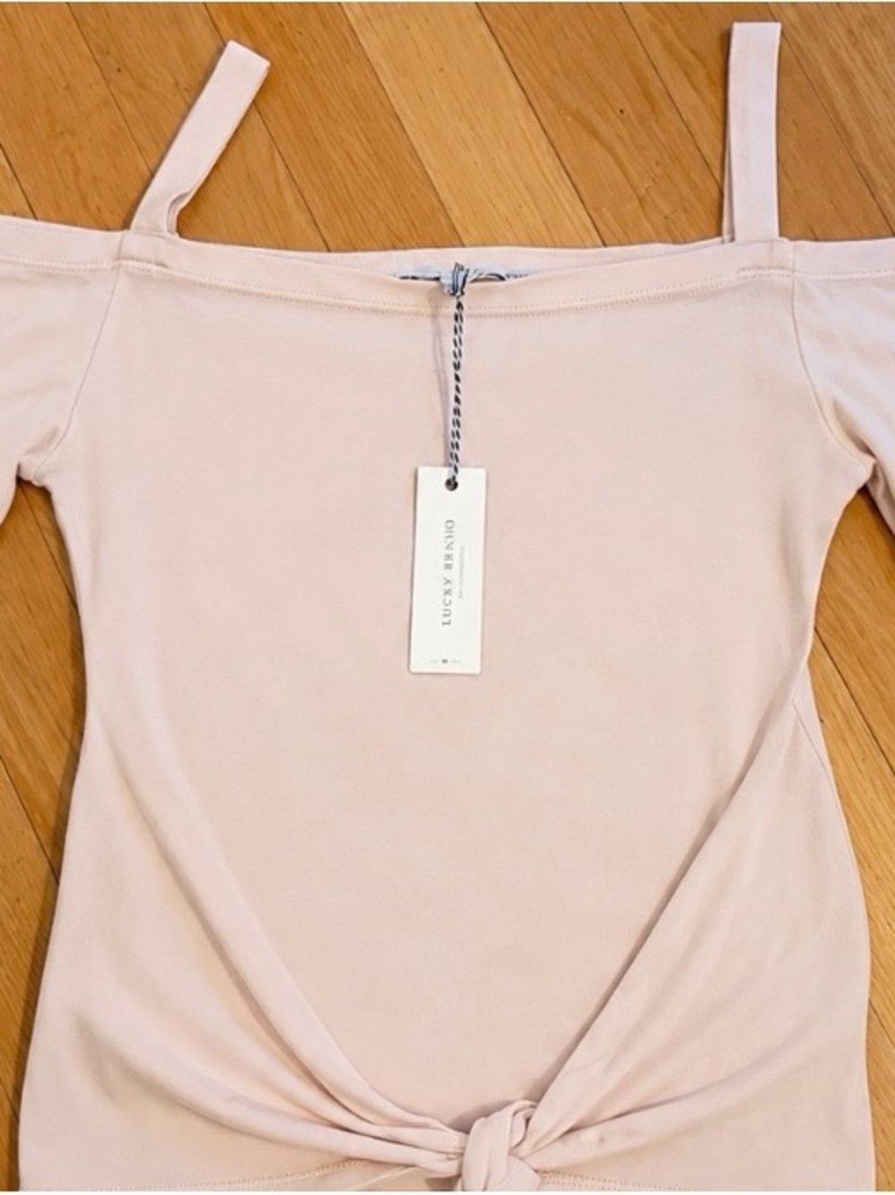 NWT Lucky Brand Blush Pink Off-Shoulder Knot-Front Tunic